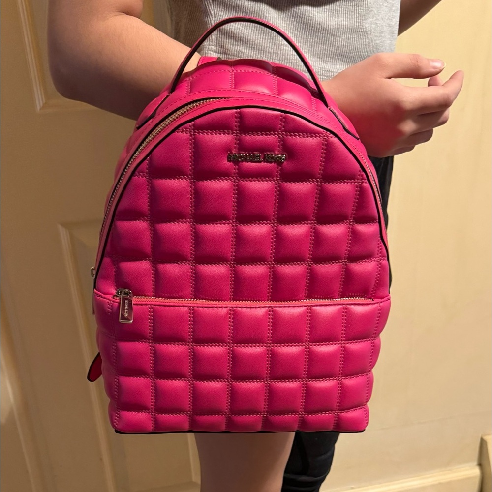 Spanking NEW Vibrant Pink Quilted Backpack with Silver Hardware by Michael Kors